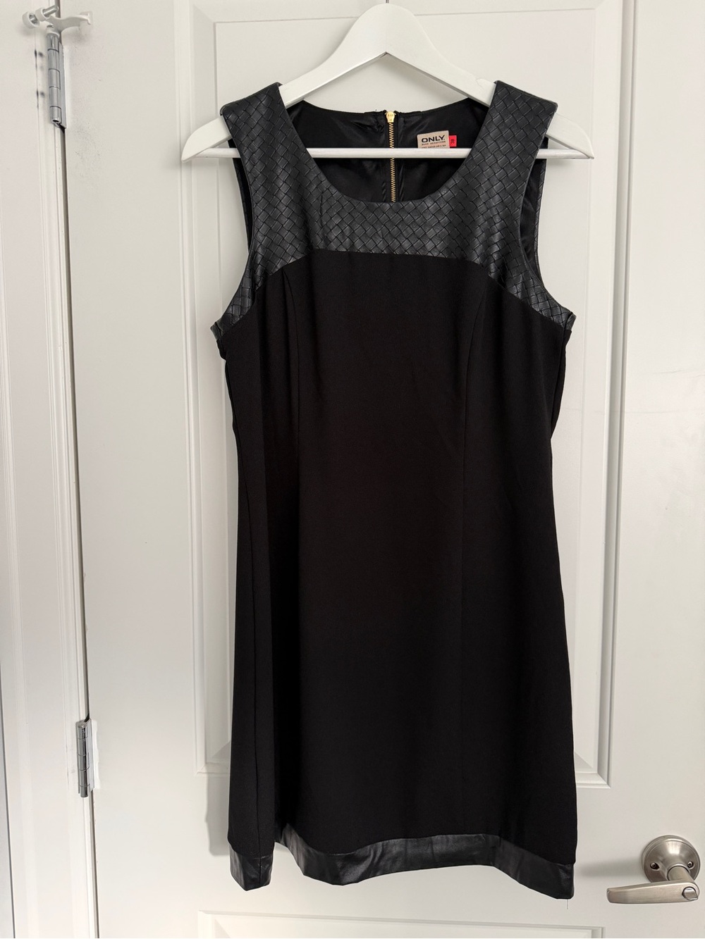 Only Black Sleeveless Shift Dress with Textured Faux Leather Yoke